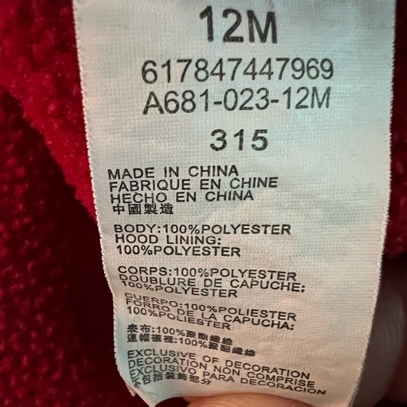 NIKE BABY BOY RED ZIPPERED HOODIE SIZE 12 MONTHS - Picture 6 of 6